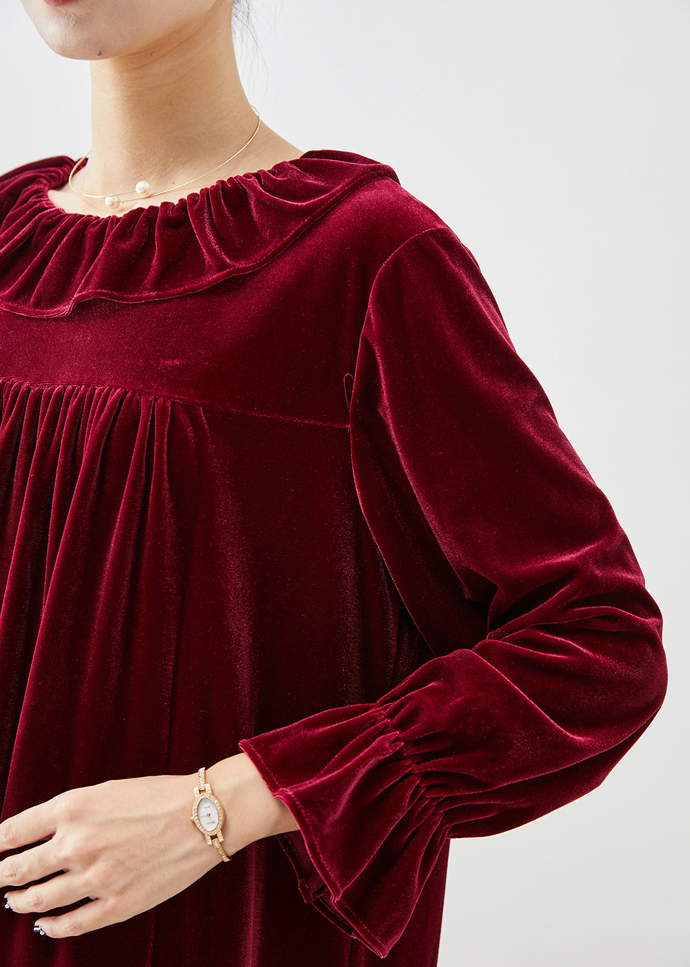 Mulberry Ruffled Wrinkled Silk Velour Robe Dresses Fall
