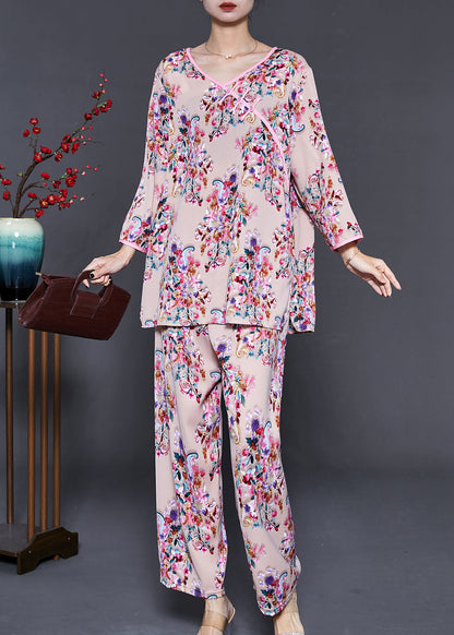 Khaki Print Cotton Two-piece Set Chinese Button Summer