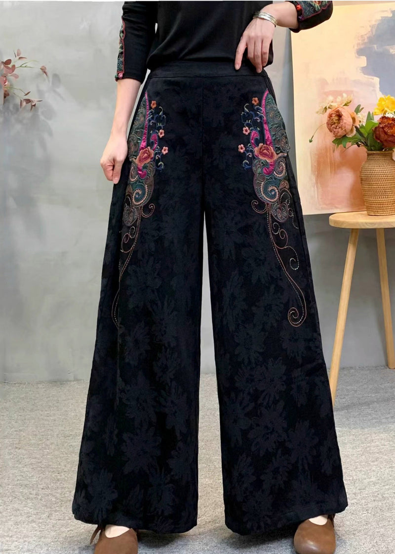 Beige Embroidered Jacquard Draping Cotton Pants Spring