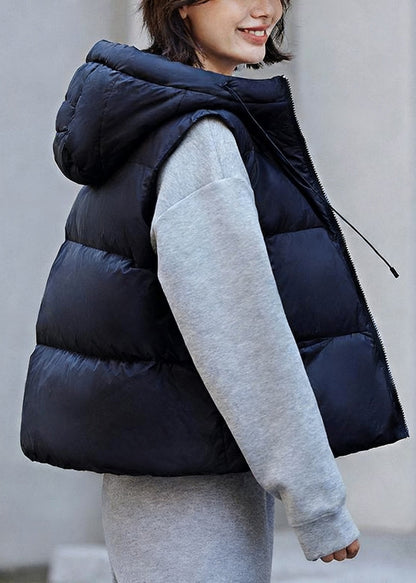 White Zip Up Pockets Drawstring Duck Down Waistcoat Winter