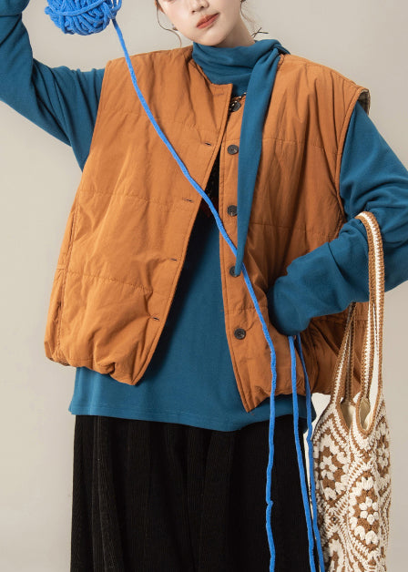 Orange Oversized Thick Fine Cotton Filled Vests Winter
