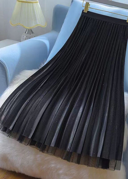 French Blue Starry Sky Wear on Both Sides Tulle Pleated Skirt Spring