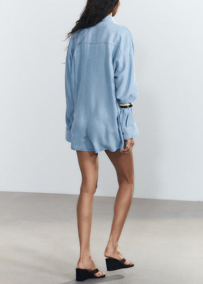 Loose Blue Peter Pan Collar Button Denim Jumpsuit Spring
