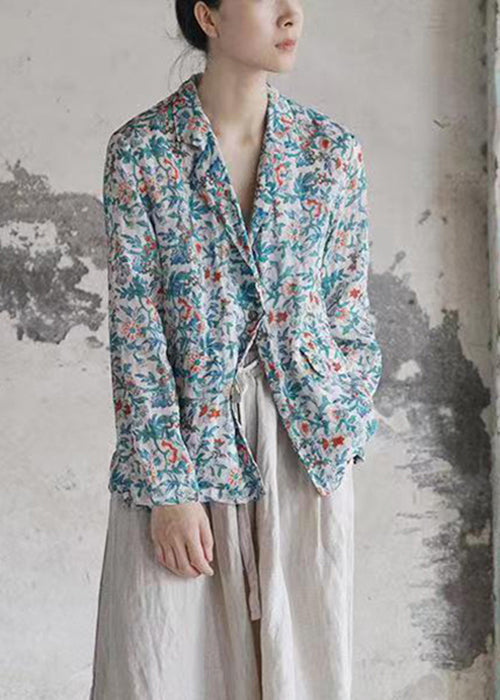 Blue Button Print Patchwork Cotton Coats Fall