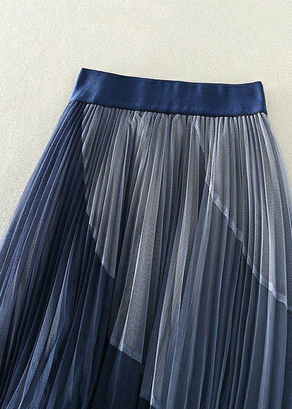 Blue Patchwork Tulle Pleated Skirts Exra Large Hem Spring
