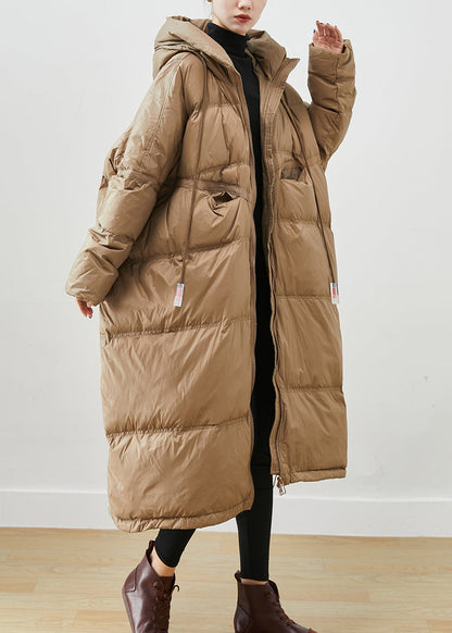 Khaki Oversized Drawstring Duck Down Winter Coats Winter