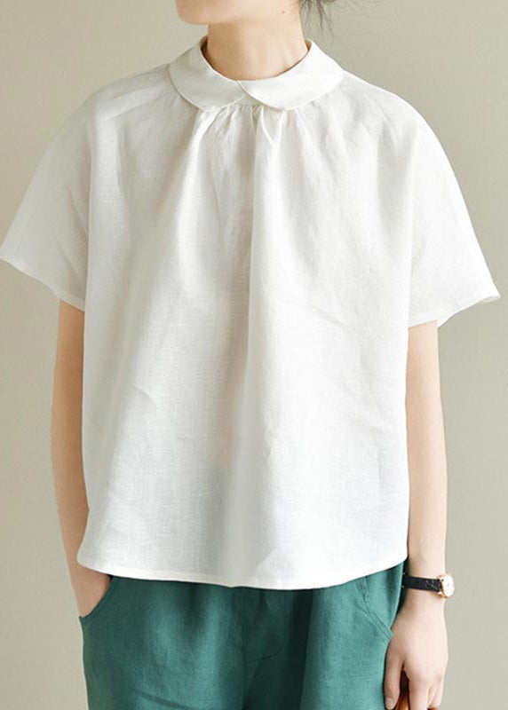 Loose White Peter Pan Collar Linen Top Summer