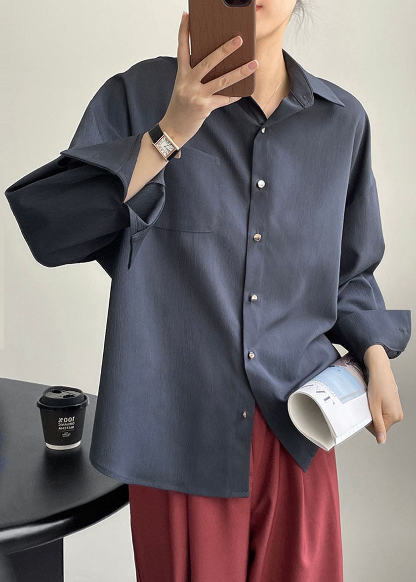 Rubber Red Peter Pan Collar Pockets Button Shirt Spring