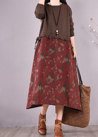 Chocolate Patchwork Print Clothes O Neck Loose Spring Dress