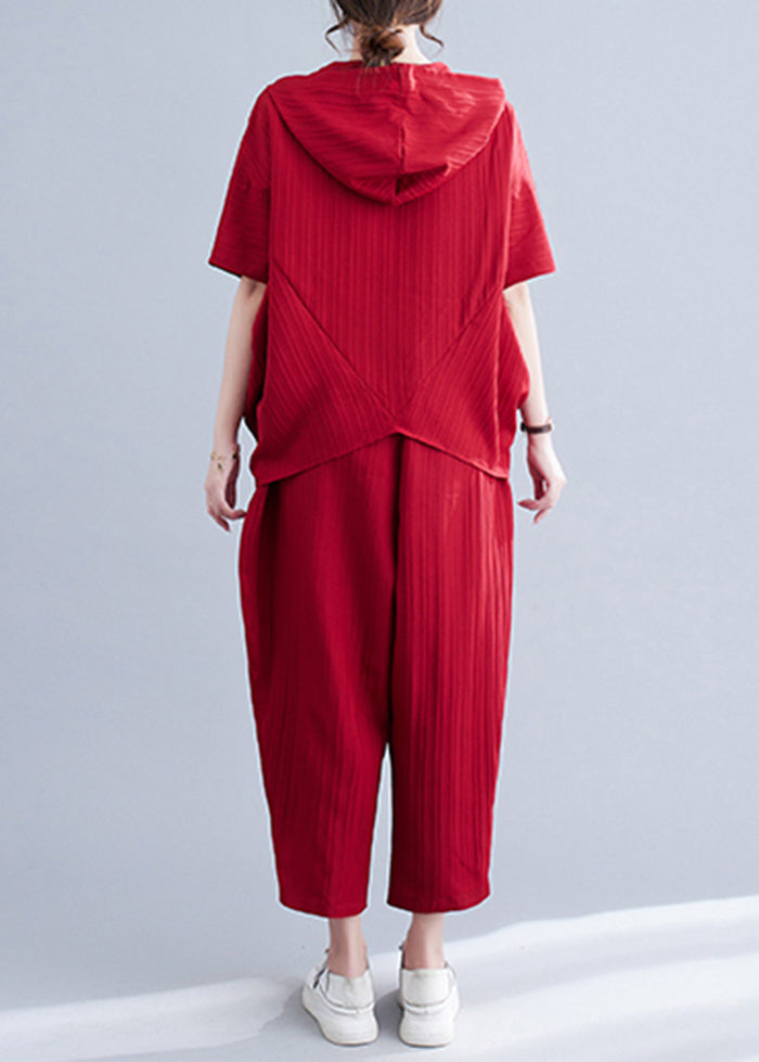 Mulberry Hooded Patchwork Two Piece Set Batwing Sleeve