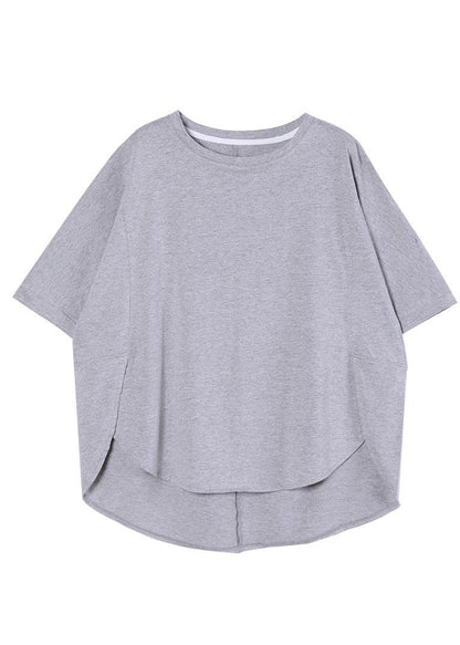 Boutique Grey Side Open Cotton Tops Summer