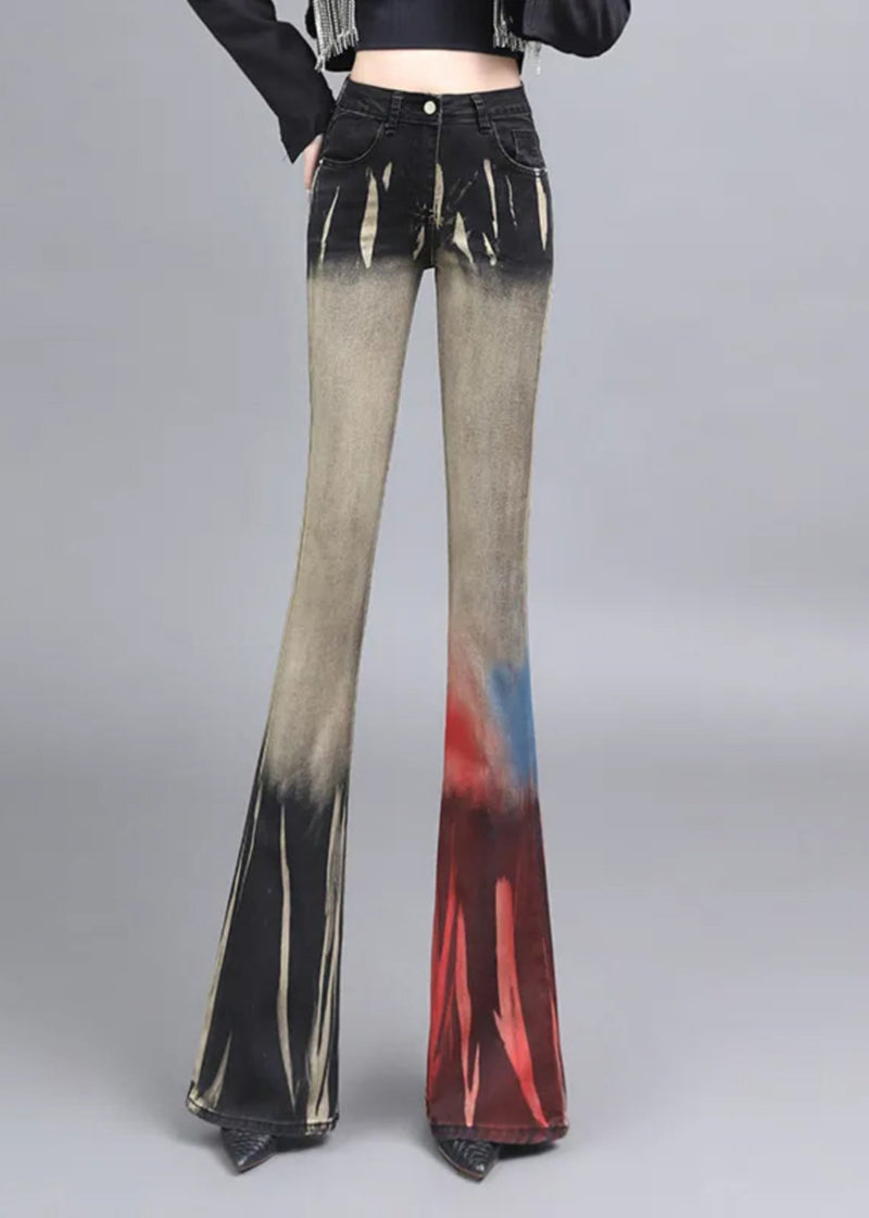 Asymmetrical Tie Dye Denim Bell-bottom Trousers Spring