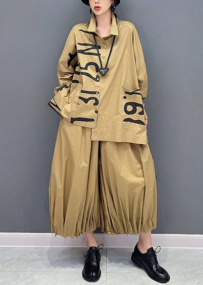 Stylish Green Asymmetrical Wrinkled Patchwork Cotton Two-piece Set Fall