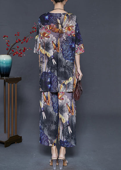 Black Oversized Print Chiffon Two Pieces Set Summer