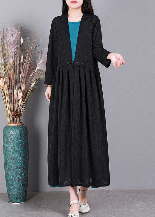 Black V Neck Cinched Linen Cardigans Long Sleeve