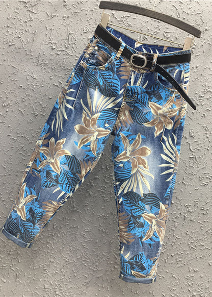 Blue Print High Waist Sashes Harem Pants