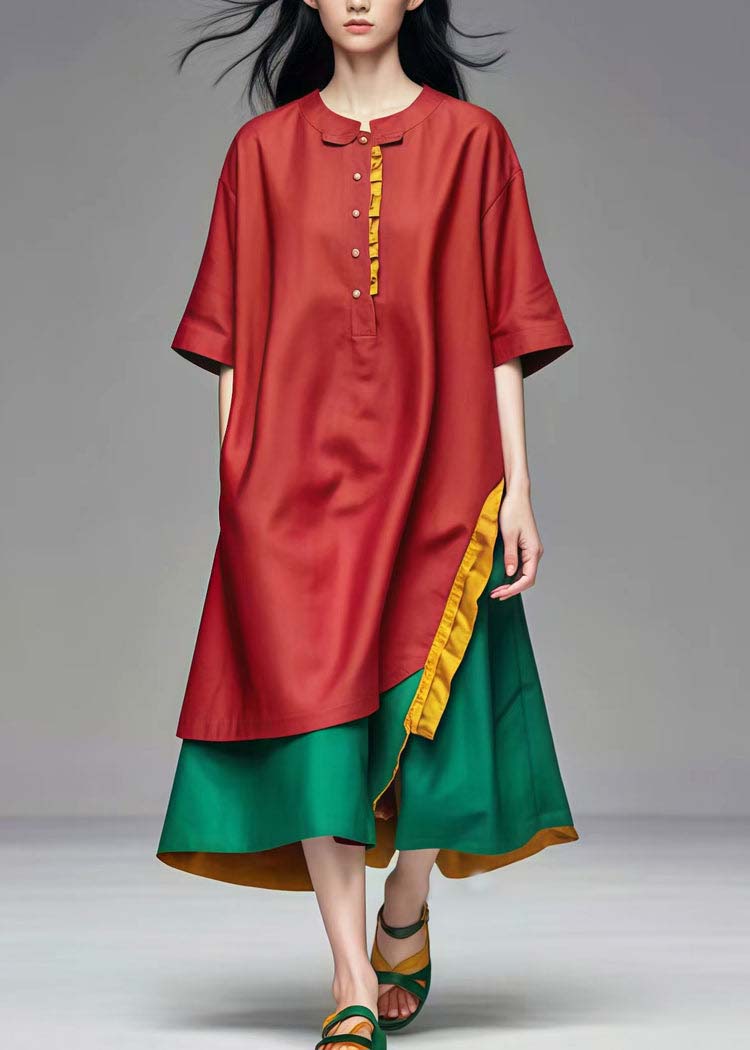 French Mulberry Oversized Patchwork Cotton Maxi Dresses Summer (ships in 15 Business Days)