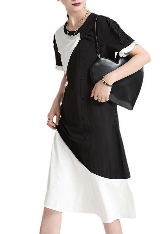 Black Patchwork Geometric Summer Dress Short Sleeve