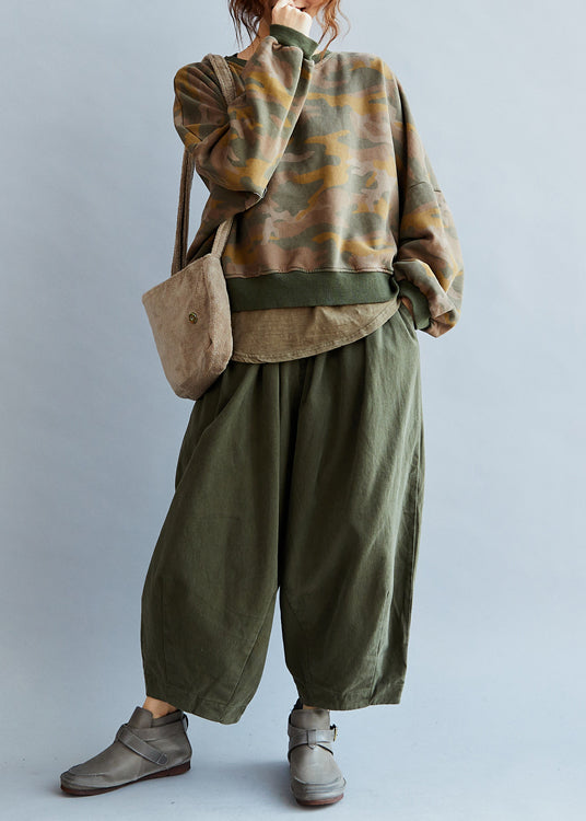 Army Green Pockets Wide Leg Pants Spring