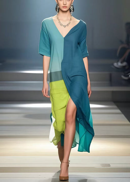 Art Asymmetrical Design Side Open Cotton Ankle Dress Summer