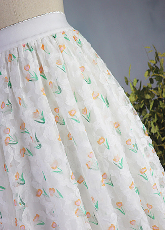 Green Elastic Waist Tulle Maxi Skirt Spring