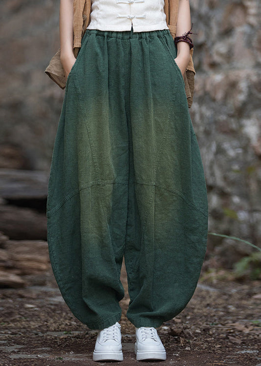 New Green Pockets Patchwork Linen Lantern Pants Fall