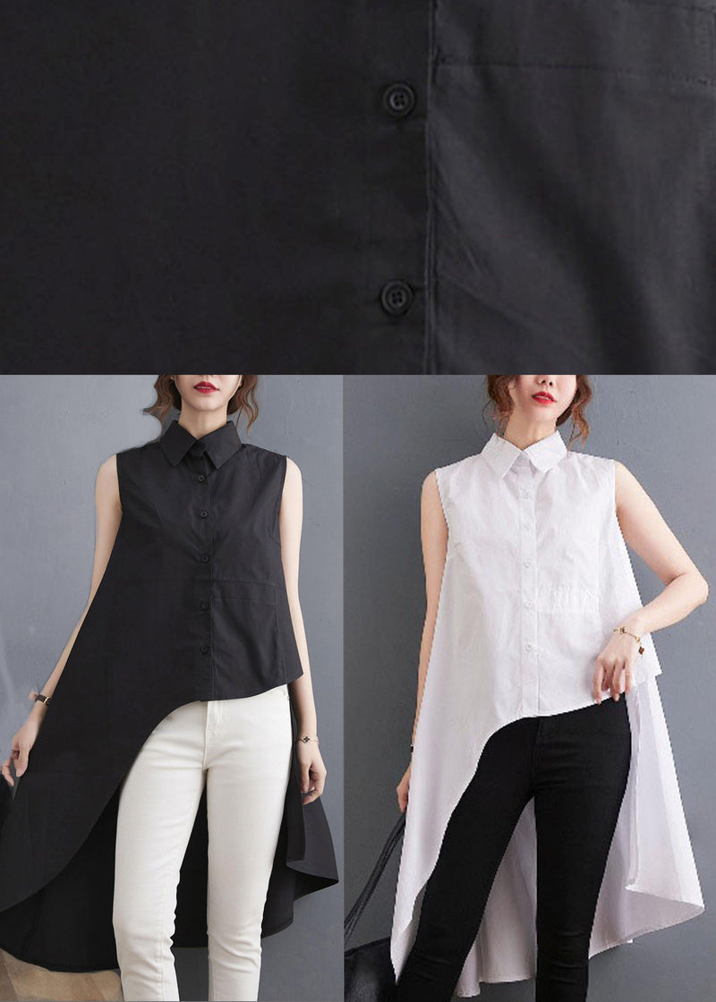 Simple Black Asymmetrical Design Low High Design Summer Blouses