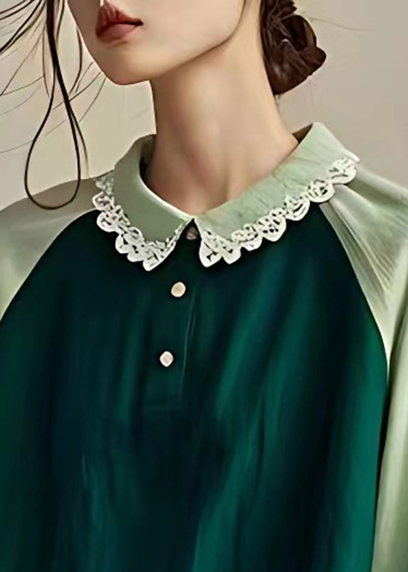 Dull Green Oversized Patchwork Linen Shirts Spring
