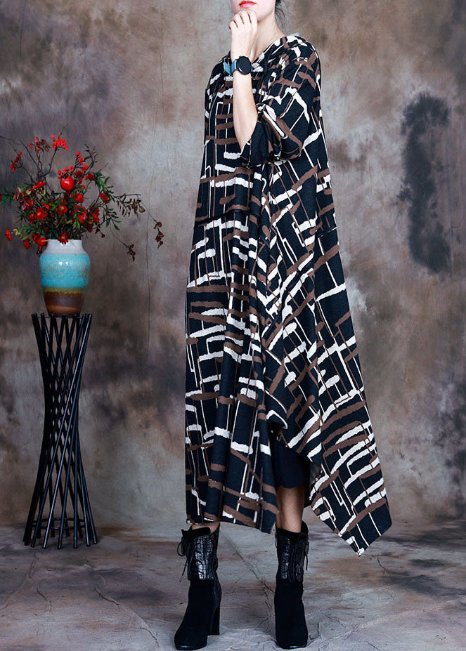 Chocolate Knit Asymmetrical Design Fall Hoodie Dresses