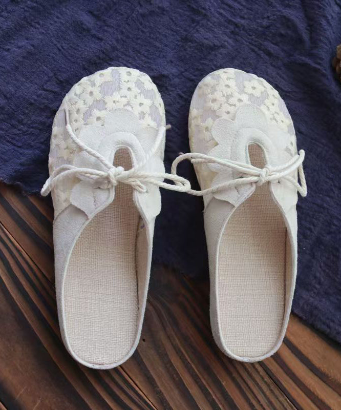 Splicing Grey Lace Breathable Mesh Lace Up Slide Sandals