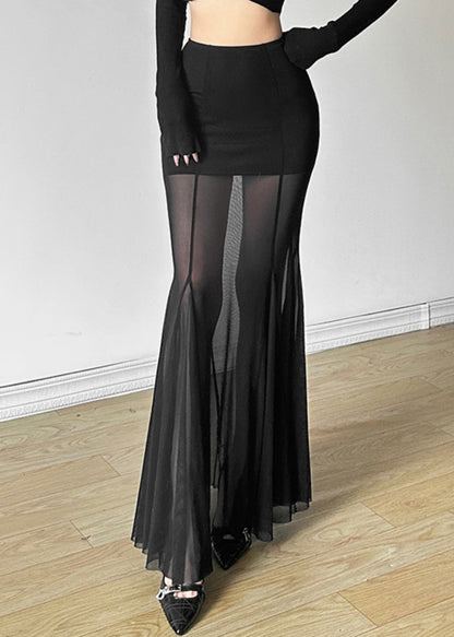 Black Exra Large Hem Silm Fit Tulle Wraped Skirt Spring