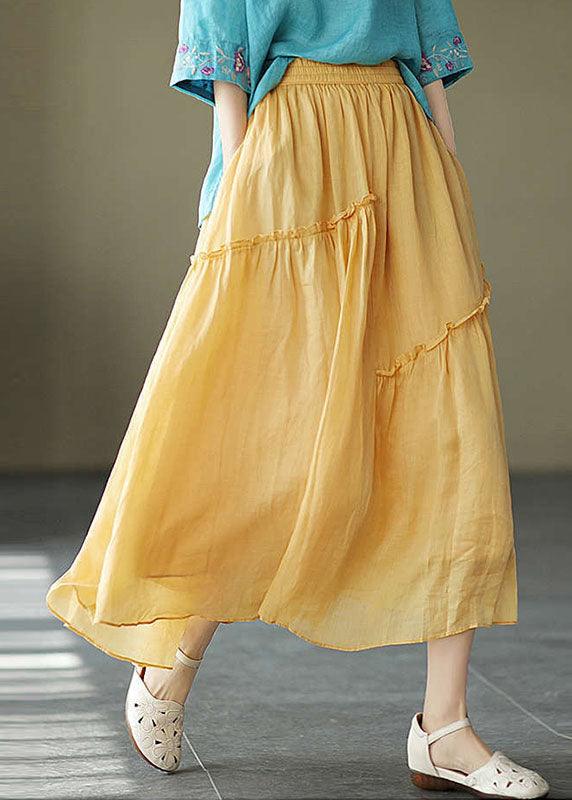 Purple Elastic Waist Asymmetrical Ruffled Pockets Linen Skirt Summer