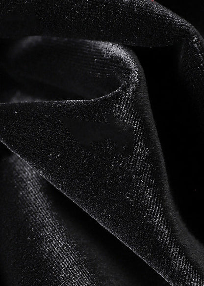 Black Tasseled Print Patchwork Silk Velour Coats Fall