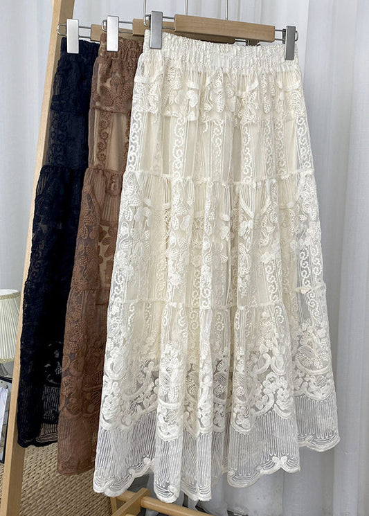 Apricot Elastic Waist Tulle a Line Skirt Fall