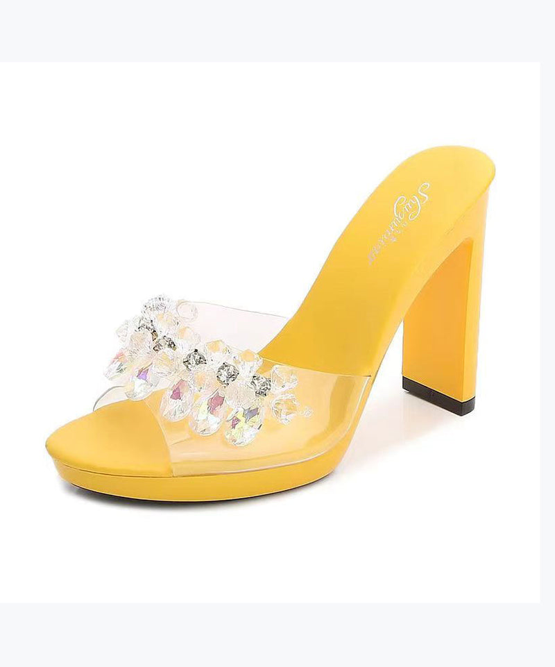 Chunky Heel Purple Slide Sandals Peep Toe