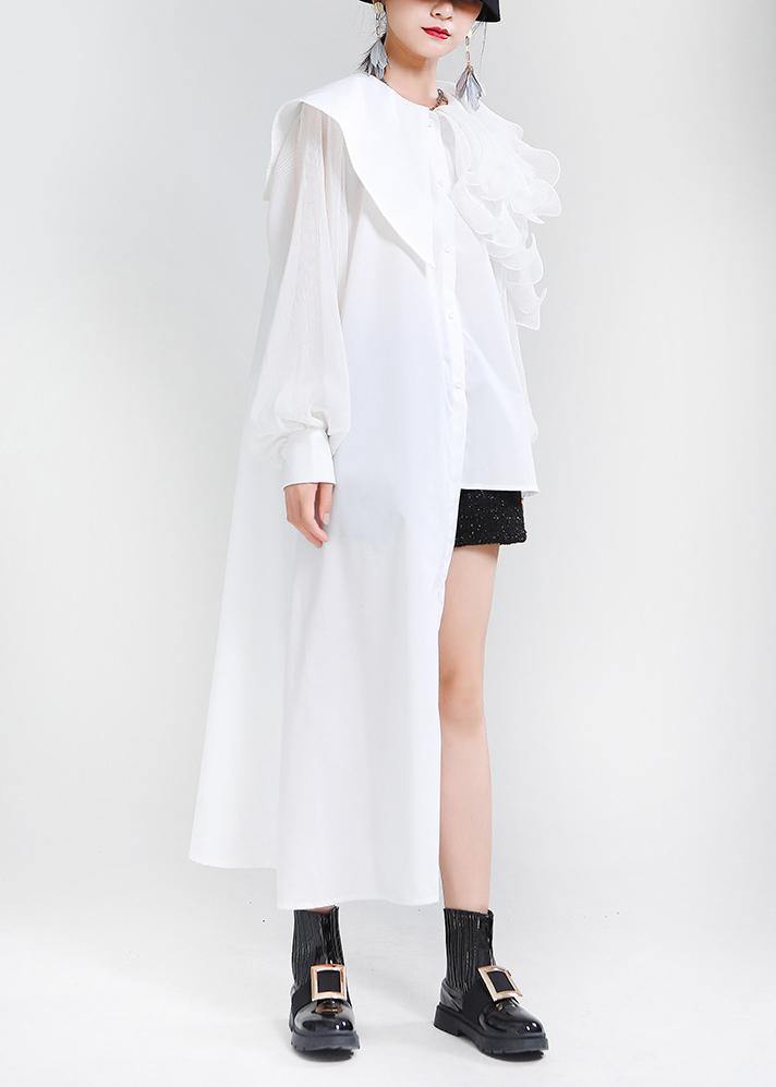 Classy White Patchwork Ruffles Chiffon Top