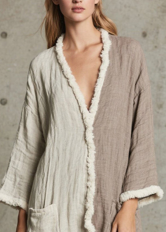 Colorblock Asymmetrical Patchwork Faux Fur Loose Cardigan Spring