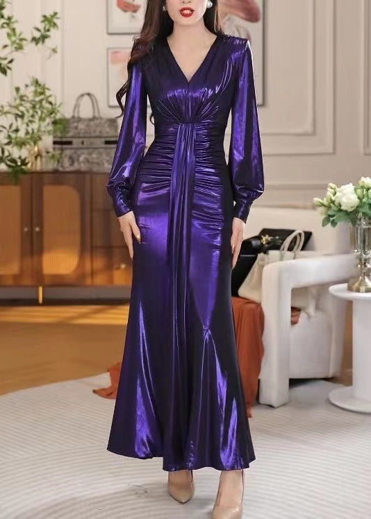 New V-neck Slim Fit Wrap Hip Dress Long Sleeves