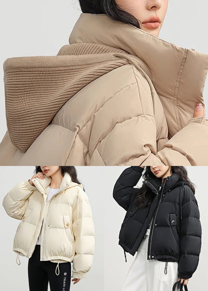 White Hooded Pockets Drawstring Duck Down Down Coats Winter