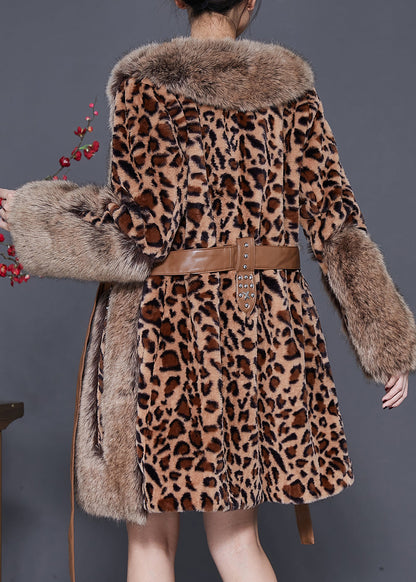 Fur Collar Patchwork Leopard Mink Velvet Coat Winter