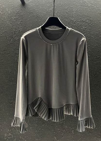 Diy Grey Asymmetrical Patchwork Wrinkled Cotton Sweatshirts Top Spring