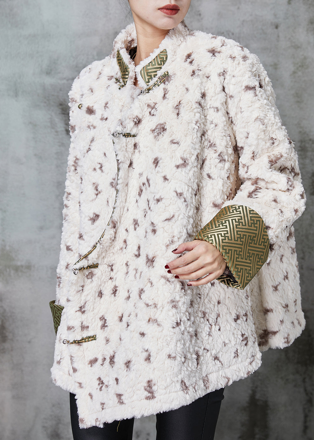 Apricot Print Fine Cotton Filled Faux Fur Jacket Spring