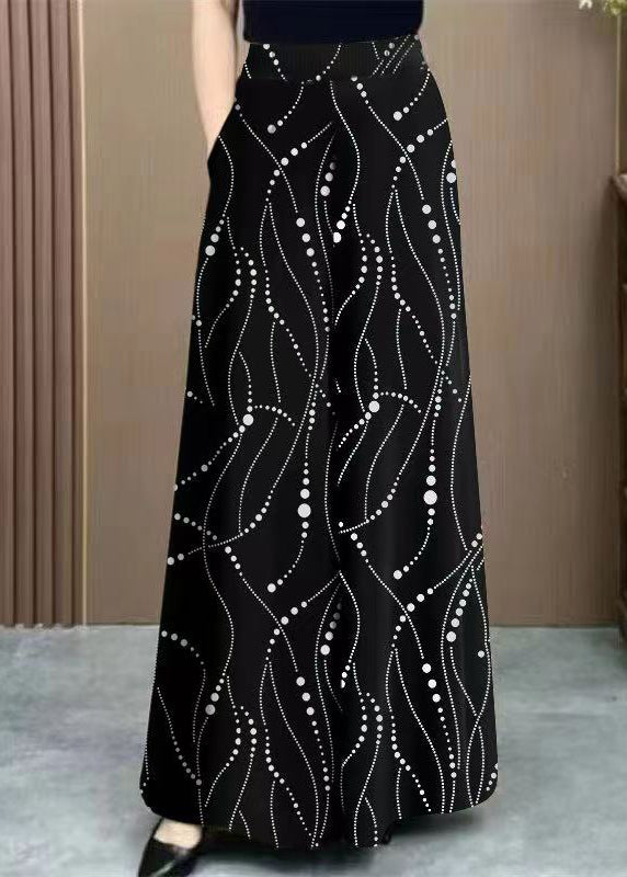 Khaki Pockets Print Elastic Waist Ice Silk Pants Summer