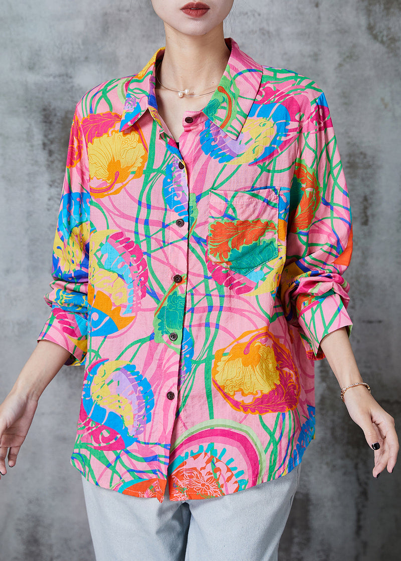 Art Pink Oversized Print Cotton Top Fall