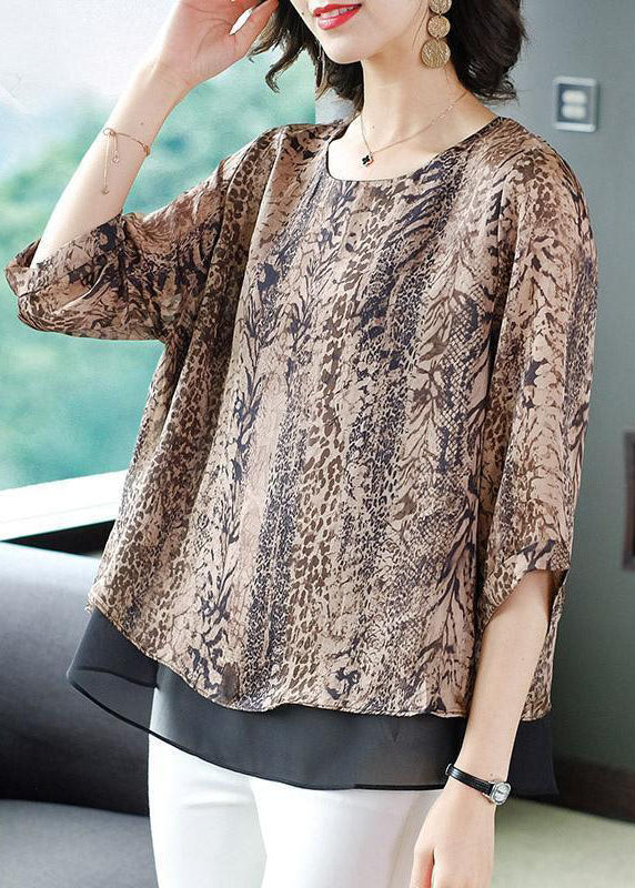 O-neck Organza Patchwork Leopard Chiffon Blouses Summer