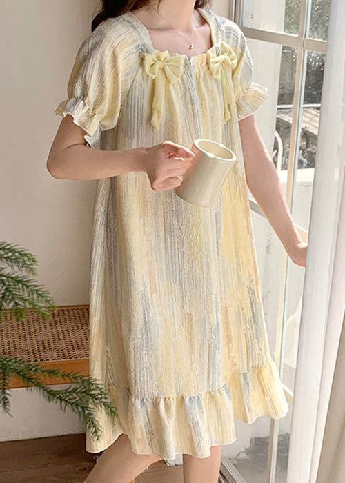 Striped Square Collar Bow Pajamas Dresses Summer