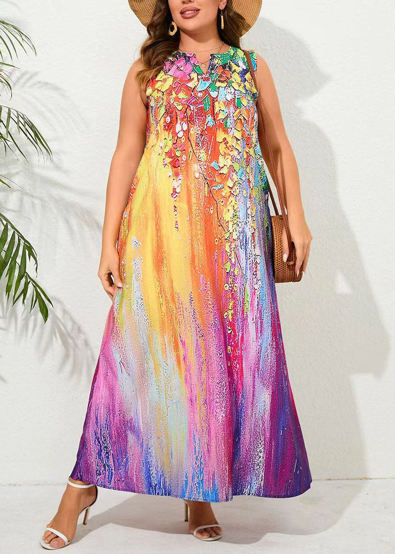 Rainbow Tie Dye Pockets Holiday Maxi Dress Sleeveless