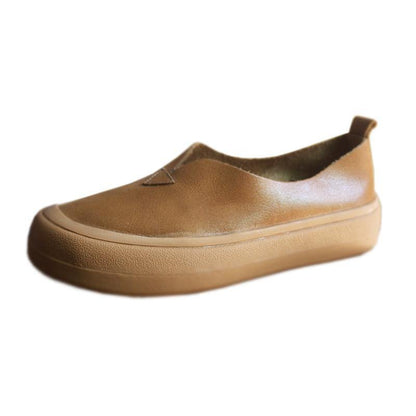 Khaki Genuine Leather Flats Flats
