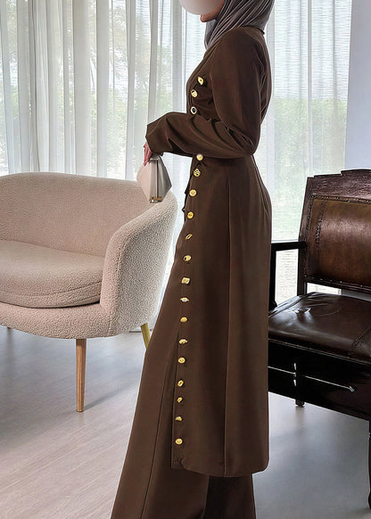 Slim Fit Coffee O-neck Patchwork Button Trench Coats Fall