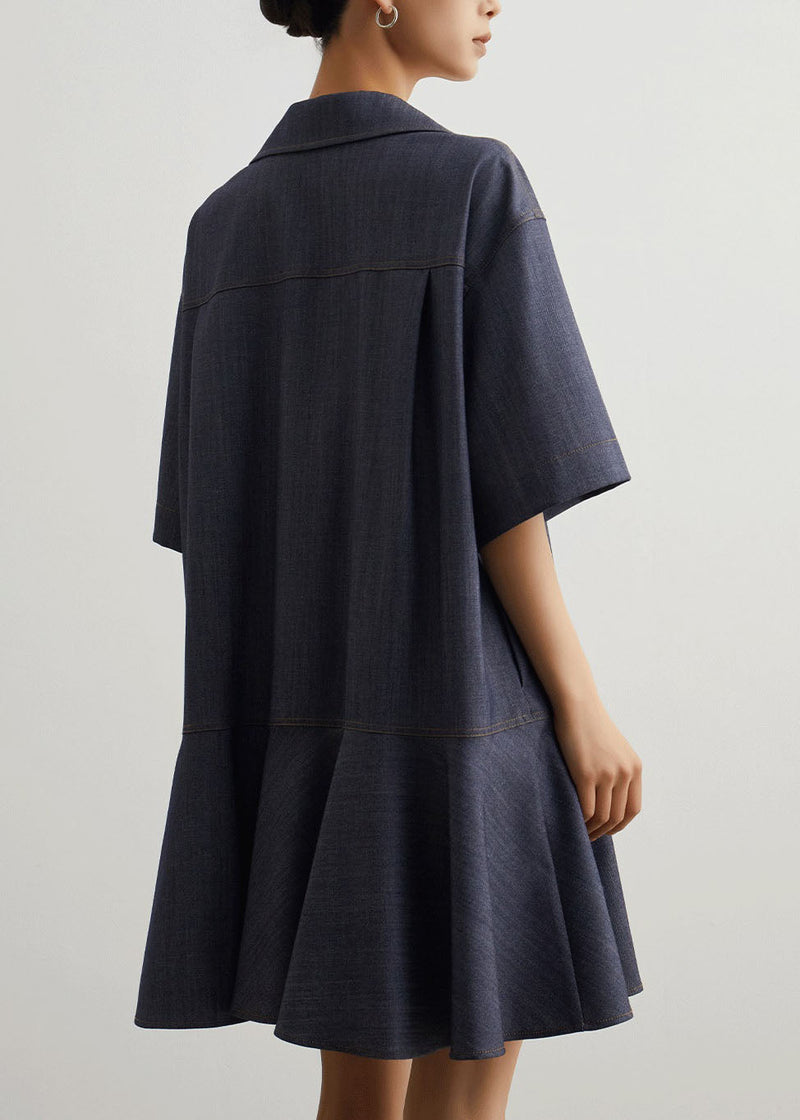 Art Blue Peter Pan Collar Patchwork Denim T Shirt Dress Summer
